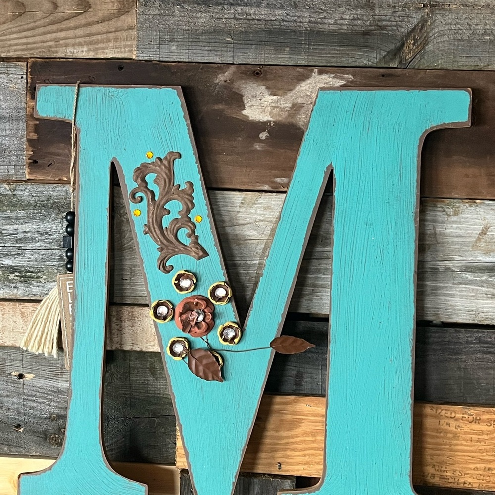 Decorative Metal Letter M - Teal